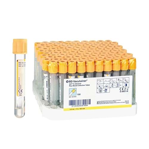 Vacutainer Sarı Kapaklı Vakumlu Jelli Kan Tüpü 5.0 ML 100 Adet