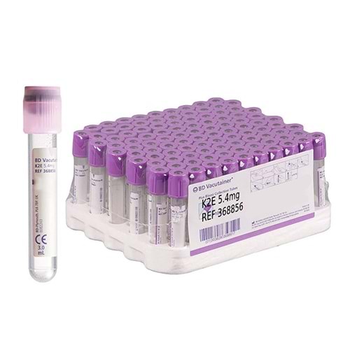 Vacutainer Mor Kapaklı Vakumlu Hemogram 5.4 mg K2 Edtalı Kan Tüpü 3.0 ML 100 Adet