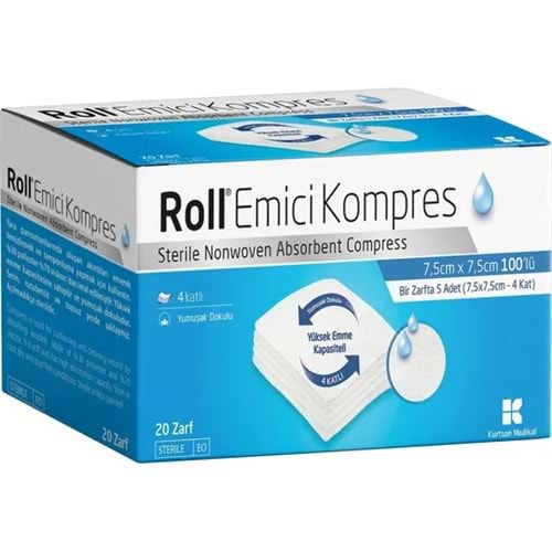 Steril Emici Kompres Nonwoven 7,5cm x 7,5cm 100'Lü