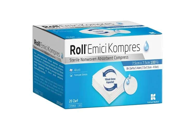 Steril Emici Kompres Nonwoven 7,5cm x 7,5cm 100'Lü